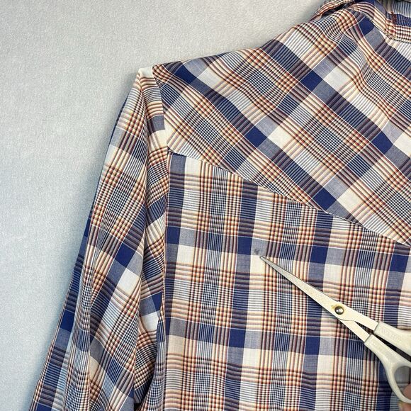 VTG Soft Levi's Men's M Pearl Snap Long Sleeve Blue Plaid‎ Check Western Shirt - Picture 5 of 7